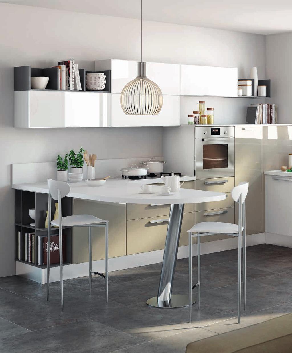 Step 3 PIANI SAGOMATI SHAPED WORKTOPS NUOVE SAGOME Nuovi colori e materiali pratici e trendy per i top della cucina, che possono essere utilizzati anche per i nuovi piani sagomati che sono adattabili