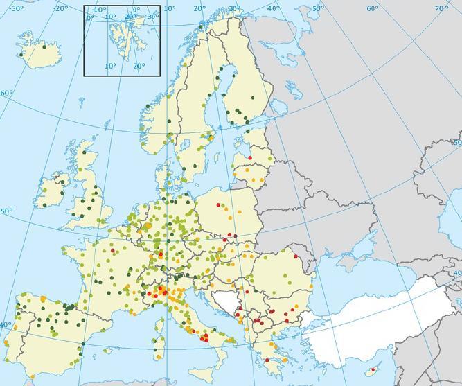 QUALITA DELL ARIA CONTESTO EUROPEO PM 10 medie annue in stazioni