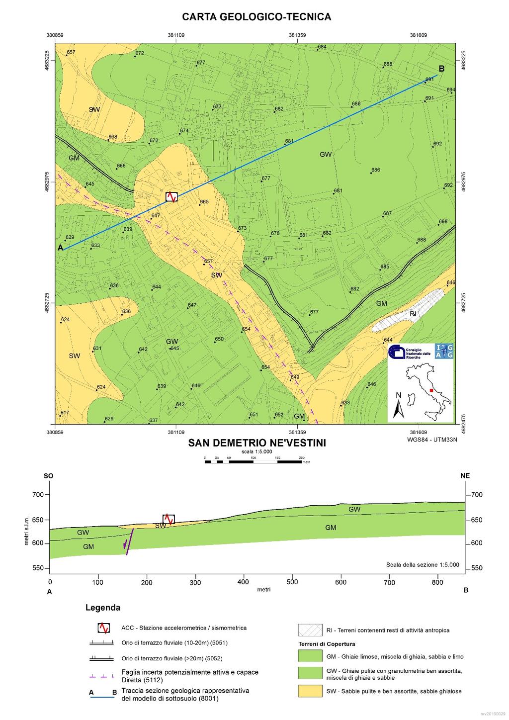 Carta geologico-tecnica e relativa sezione rappresentativa (scala 1:5.