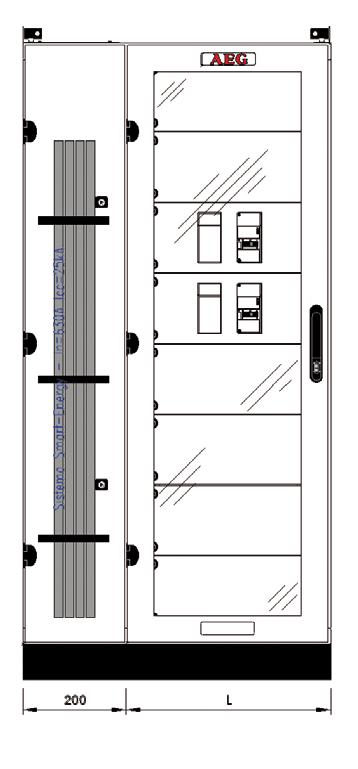 Armadi metallici Sistema sbarre universali Sistema di distribuzione CLINK fino a 1250A Combinazioni di utilizzo vano cavi L=200mm a sinistra Tipo interruttore + Differenziale + Differenziale +