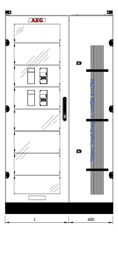 Armadi metallici Sistema sbarre universali Sistema di distribuzione CLINK fino a 1250A Combinazioni di utilizzo vano cavi L=400mm a destra, sbarre montate a destra Tipo interruttore + Differenziale +