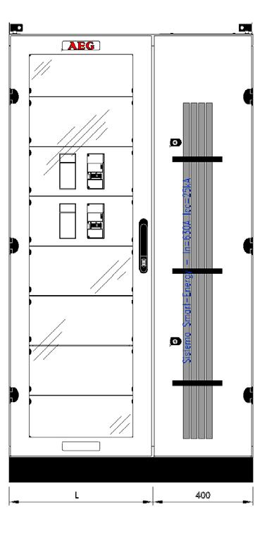 Armadi metallici Sistema sbarre universali Sistema di distribuzione CLINK fino a 1250A Combinazioni di utilizzo vano cavi L=400mm a destra, sbarre montate a sinistra Tipo interruttore + Differenziale