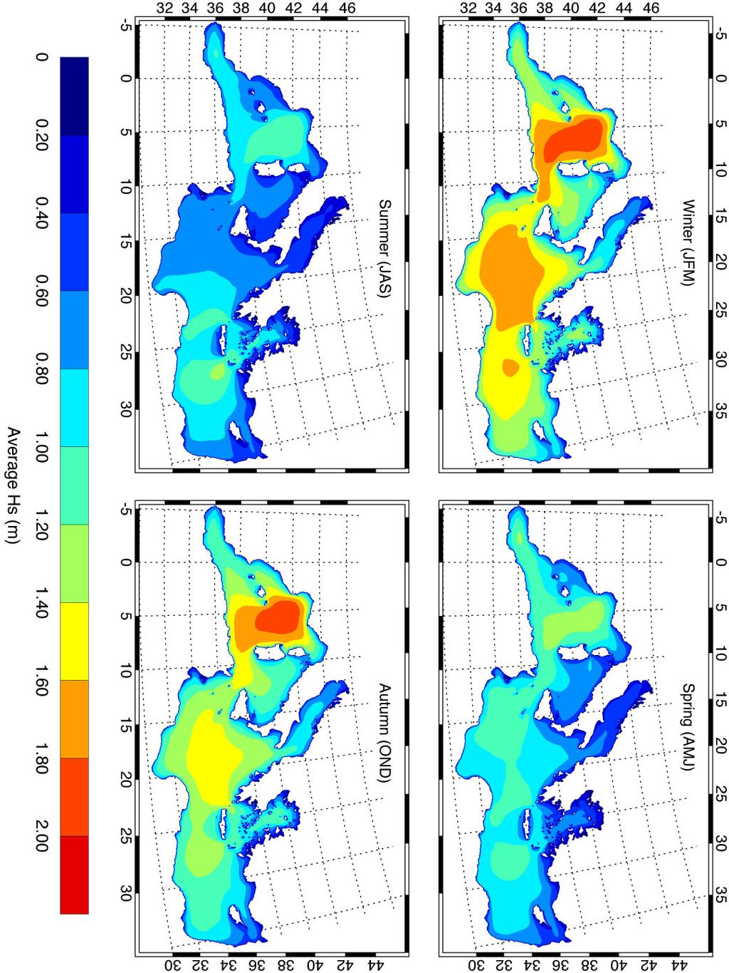 valori medi superiori ad 1.m solo nella zona orientale, in prossimità dell isola di Rodi interessata dai venti etesiani.