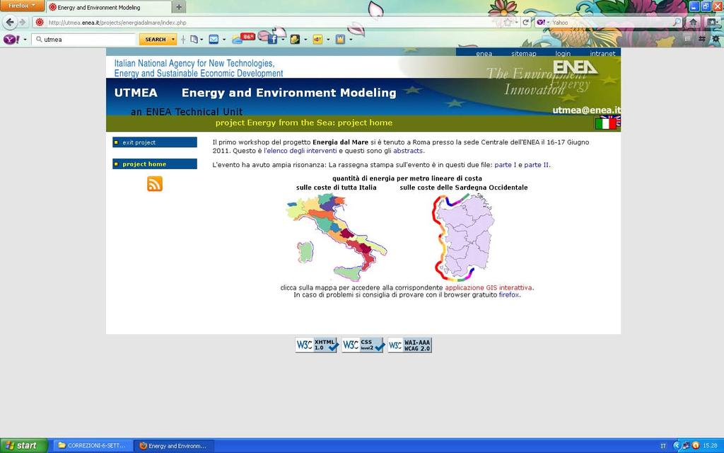 Figura : Pagina Web del progetto Energia dal Mare attraverso cui si accede all applicazione web GIS interattiva.