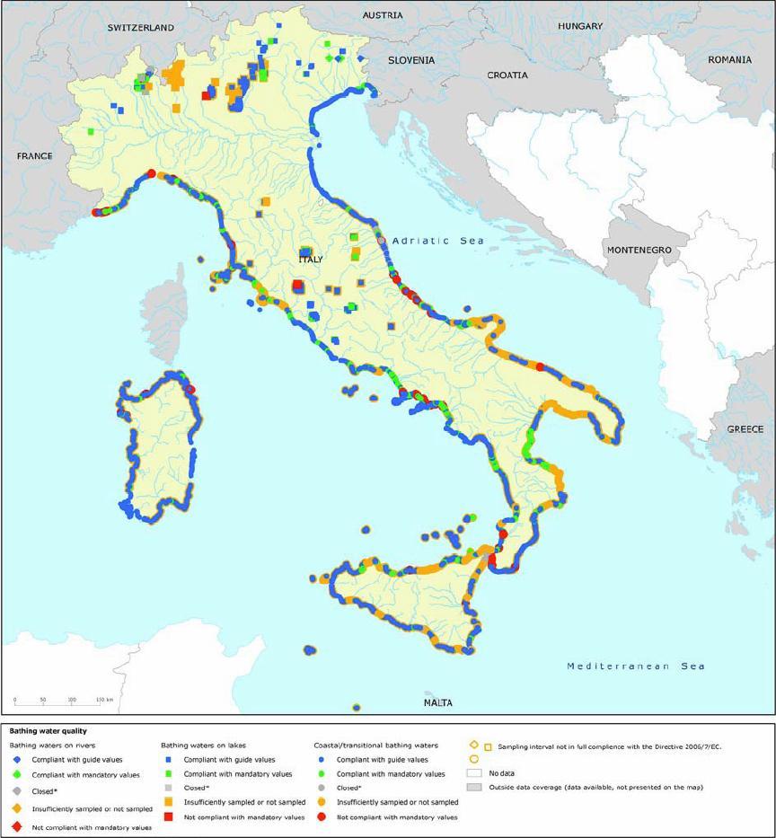 Classificazione delle acque di balneazione stagione balneare 2010 Fonte: http://eea.europa.