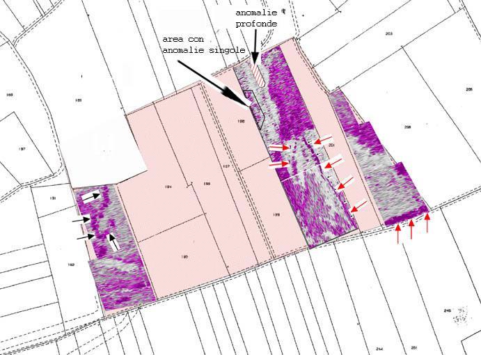 Pag. 65 di Figura 58 - Ubicazione delle anomalie di possibile origine antropica L indagine georadar non ha rilevato anomalie sicuramente ascrivibili a strutture archeologiche.