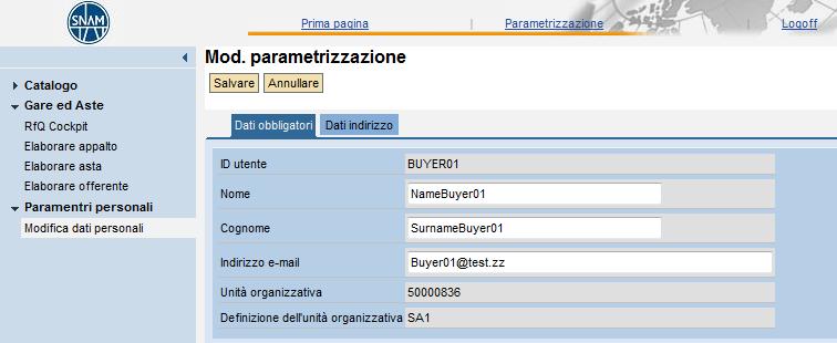 Modificare parametri utente L utente ha la possibilità di