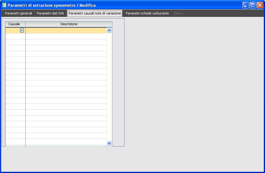 9 - Parametri dati estratti Parametri causali note di variazione In questo TAB è possibile parametrizzare come