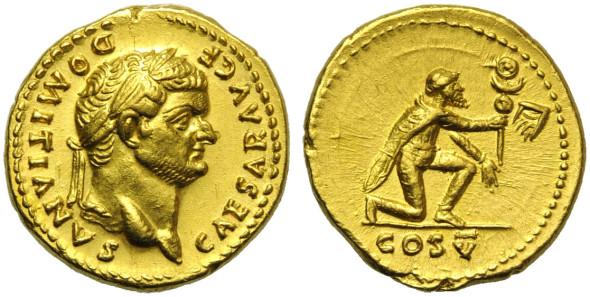 Lotto 680 Domiziano, come Cesare (Vespasiano, 69-79), Aureo, Roma, 77-78 d.c 13.