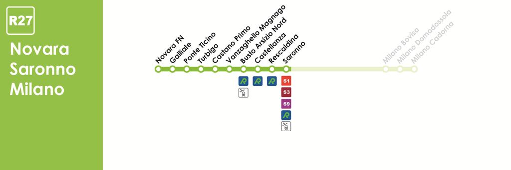R Novara FN Novara FN Saronno cambio treno per Stazione ferroviaria in prossimità del Parco di Monza Lissone (da qui proseguire a piedi, seguendo il percorso segnalato) Percorso per R + cambio a