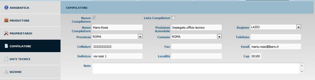 Pag. 12 b) Modificare i dati del Compilatore esistente ed inserire ed associare all Impianto un nuovo Compilatore.