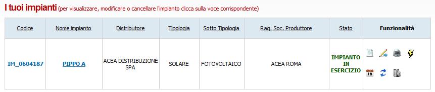 Pag. 46 Infine, selezionando OK viene riproposta la griglia impianti in cui l impianto appare nuovamente solo nel Mondo Impianto e in stato Impianto in esercizio (con tutte le funzionalità