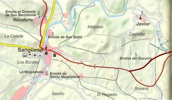 km 10,6 SANGUESA (OT al ponte-400m alt) -GE in gestione all'anfas 14pl, cuc, 6, calle labrit 12 sull angolo/ GE al camping fuori paese a 9 / pension Jp dopo il ponte/ Chiesa XIIsecolo santa Maria la