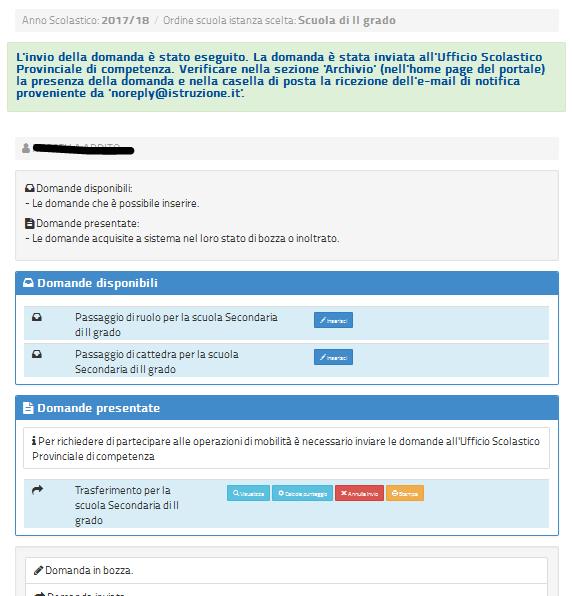 Nella sezione Domande acquisite dal sistema è presente la domanda inserita dal docente, nello stato di.