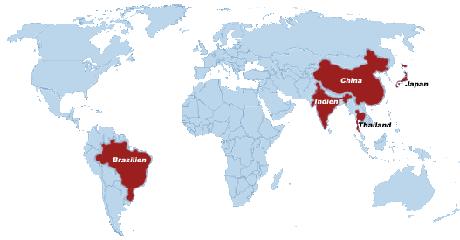 Al giorno d'oggi i maggiori produttori di seta sono India, Cina, Giappone, Brasile e Tailandia.