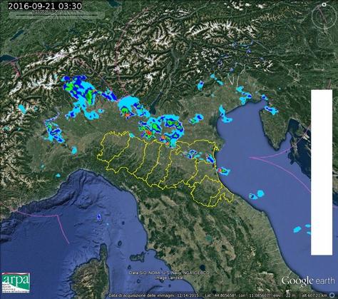 centro-orientale e la costa della nostra regione (Figura 3). I fenomeni saranno caratterizzati da intensità pluviometriche decisamente consistenti e cumulate orarie piuttosto alte.