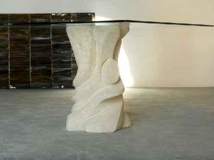 totali diametro cm 120x74h hand-carved white stone base round glass