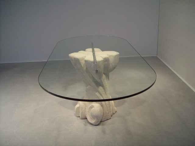 Nouveau tavolo base in pietra bianca scolpita cristallo cm 200x90 spessore 15 mm filolucido dimensioni totali cm