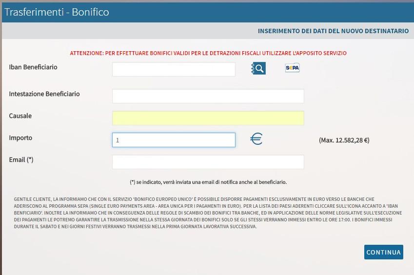 ESEMPI DI UTILIZZO DISPOSIZIONE DI UN BONIFICO 1 Accedi alla sezione TRASFERIMENTI e seleziona BONIFICI.