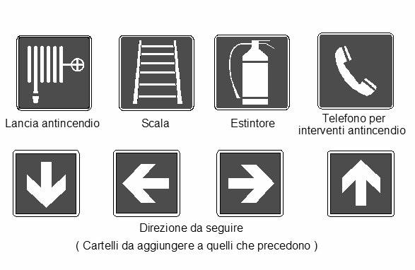 3.5. Cartelli per le attrezzature antincendio Caratteristiche intrinseche: - forma quadrata o rettangolare, - pittogramma bianco su fondo