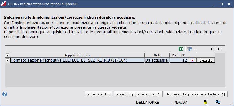 Compaiono automaticamente le implementazioni da installare: non modificare alcuna opzione.