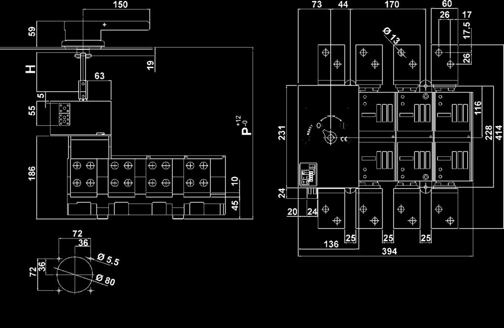 Dimensioni Dimensions VCP VC5P BA 1600 2000 A Legenda / Caption P C H min max 259 559 259 P-C C = costante / constant 12 Foratura pannello