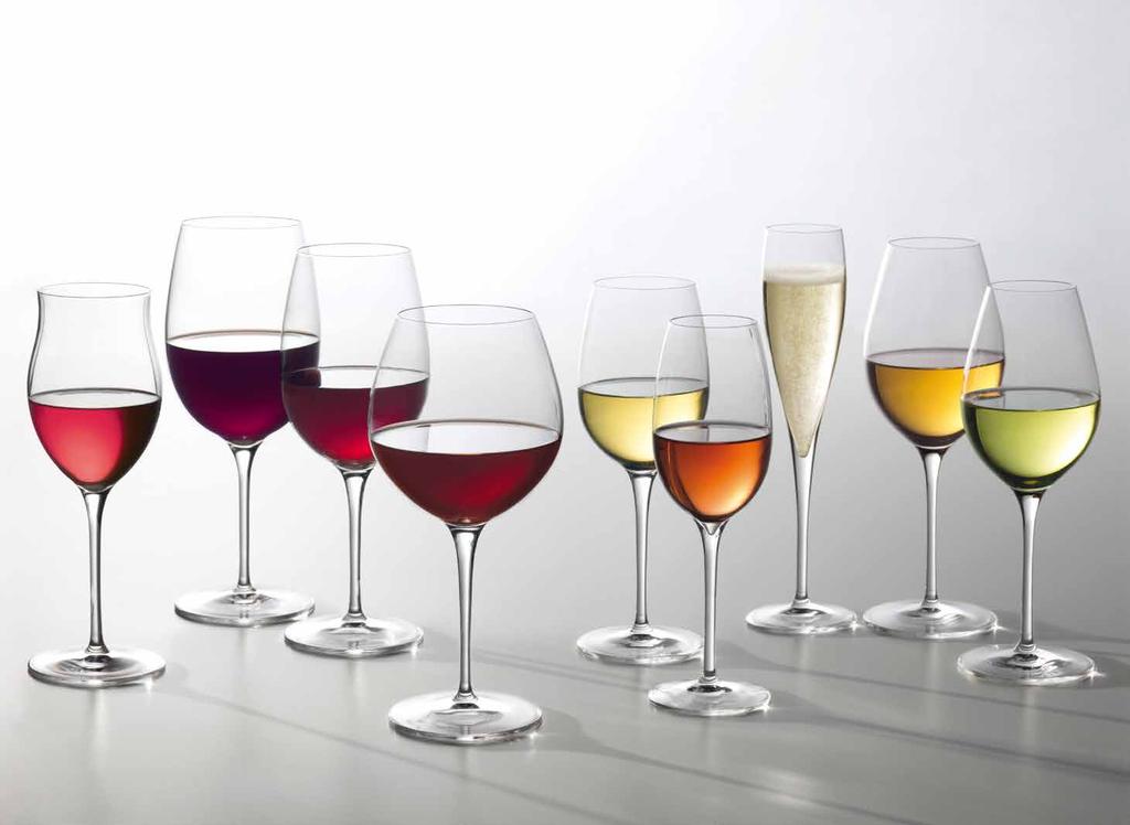 Wine style specific Un concetto innovativo, calici da vino classificati in 9 stili di vino e codificati con diversi colori.