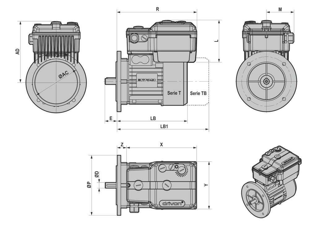 8.3 DIMENSIONALI 8.3.1 Forma costruttiva B5 Inverter Mot.