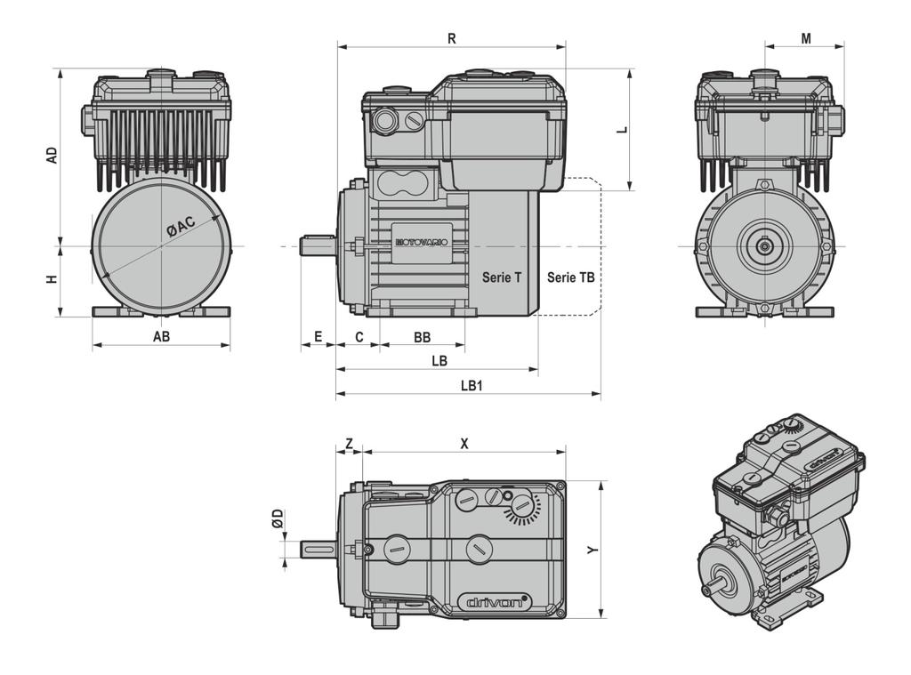 8.3 DIMENSIONALI 8.3.3 Forma costruttiva B3 Inverter Mot.