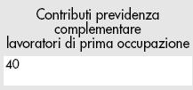 campo 40 Contributi previdenza complementare lavoratori di prima occupazione Si riporta l importo complessivo dei contributi versati dal lavoratore di prima occupazione e dal