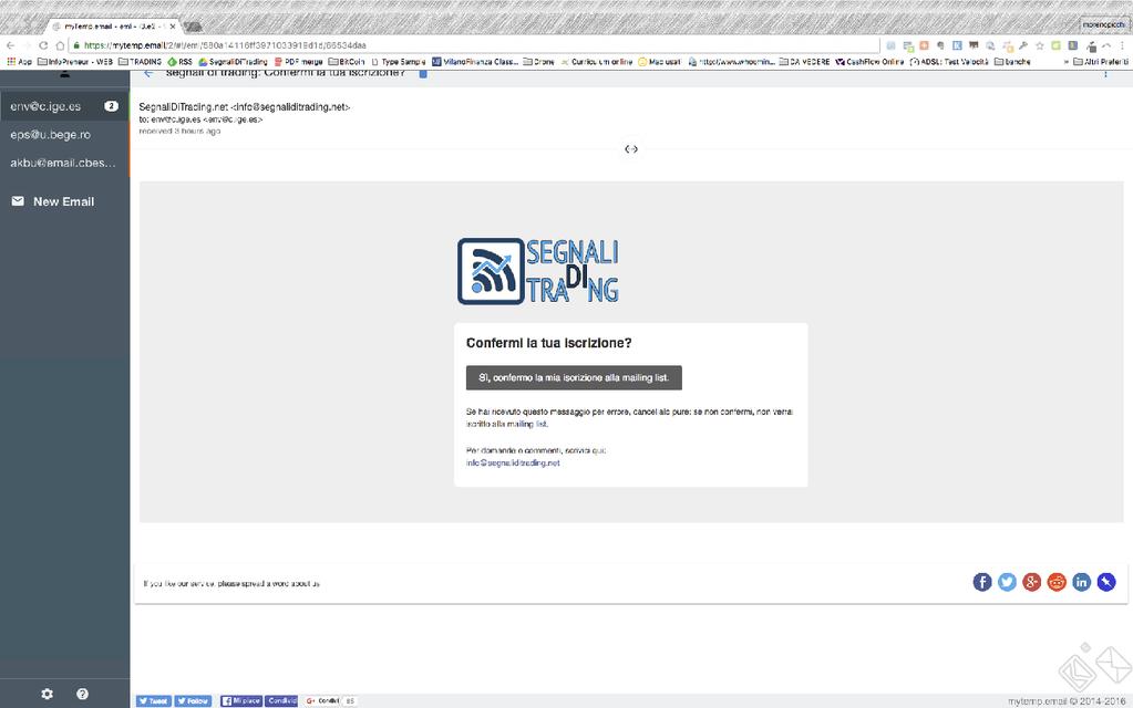 COME CREARE UN ACCOUNT vai nella tua email e apri la email Segnali di trading:confermi la