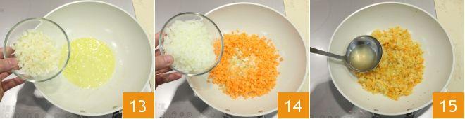 Nel frattempo dedicatevi alla preparazione del soffritto che farà da base al vostro ragù: pelate una carota con un pelaverdure, tagliatela prima a listarelle e infine a cubetti piuttosto piccoli (10).