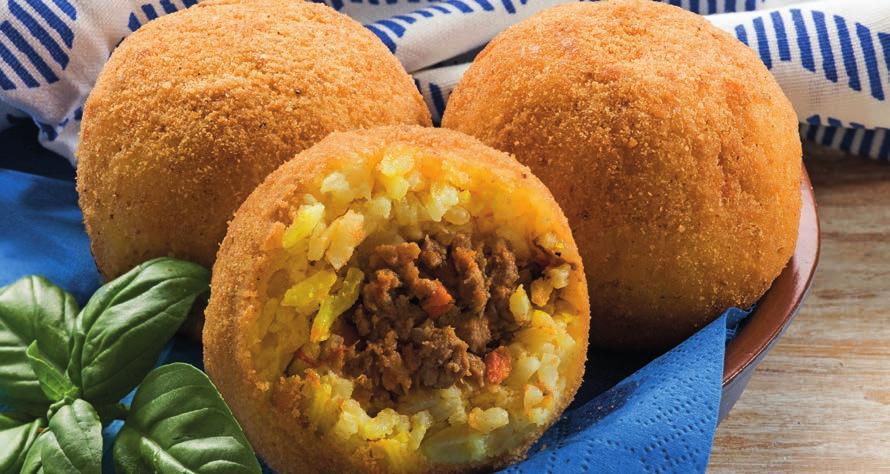 4 Arancine alla carne surgelate K cal 185 K j 774 9 g 1,6 g 21 g 1,5 g 1 g 4,4 g Sale 2,5 g medi per 100 gr.