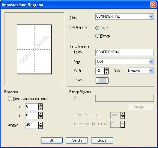 Stile filigrana È possibile modificare la dimensione e la posizione della filigrana sulla pagina selezionando l opzione Filigrana e facendo clic sul pulsante Modifica.
