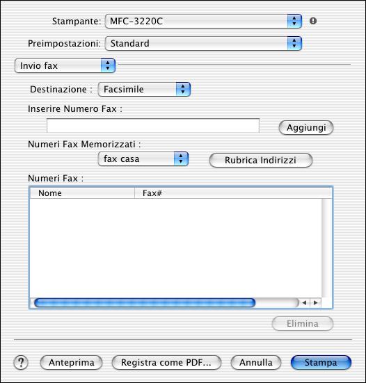 dall applicazione Mac OS nel campo del numero fax di destinazione.