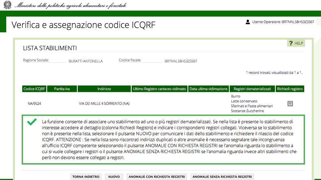 Associare codice ICQRF Si accede poi al SIAN con le credenziali