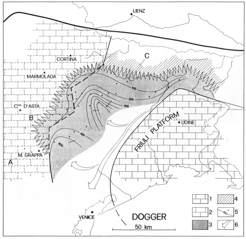 Durante il Giurassico medio i margini della Piattaforma Friulana alimentavano torbiditi prevelanetemente oolitiche - Calcare del Vajont.