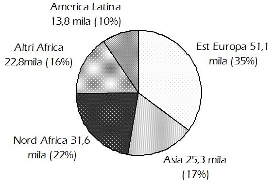 Le aree e i Paesi di provenienza al 1 luglio 2013 Gli africani sono poco più che raddoppiati dalle 22mila unità d inizio secolo (quando