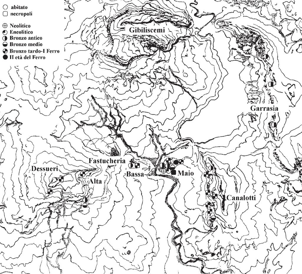 L ORGANIZZAZIONE DEL TERRITORIO A DESSUERI DAL NEOLITICO 1307 una cava, sopravvivono circa 100 tombe. Distrutta è anche la piccola necropoli che occupava il lato nord di M. Maio.