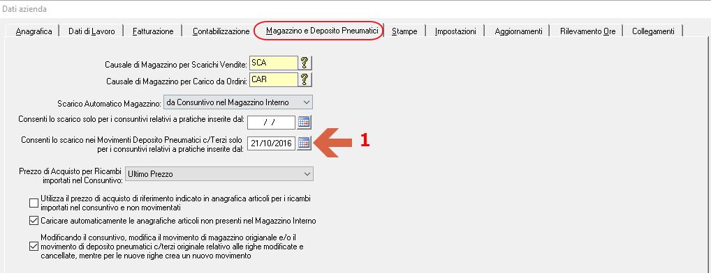 In anagrafica Azienda configurare la data per lo scarico dei