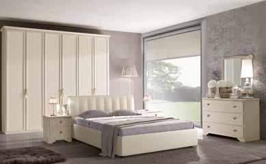 Linear composition with overhead wardrobe and side columns with 45 cm open shelf,160 cm Sarah bed, College dresser and mirror.