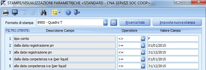 Prospetto per Quadro VT Per ottenere i dati necessari alla compilazione del Quadro VT: U Stampe Parametriche 1 Stampe Parametriche/Query Posizionarsi nel campo Formato di stampa, premere sulla barra