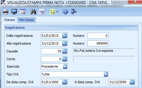 Fatture ricevute dall estero con Iva esposta (causale contabile 35) Per ottenere l elenco di queste operazioni: Fatture ricevute in Reverse-charge (Causale contabile 17 18 117 e 118) Per ottenere l