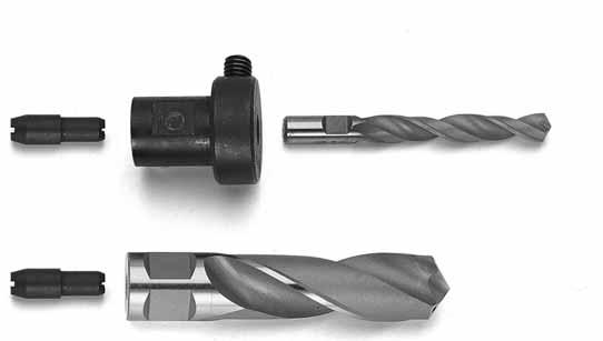 4) Forature in linea delle testate delle rotaie (Rif. a Fig. 6).4.) Montare la maschera di posizionamento MPAF... corrispondente alla rotaia da forare (ved..)..4.) Montare il morsetto MRF sul fungo