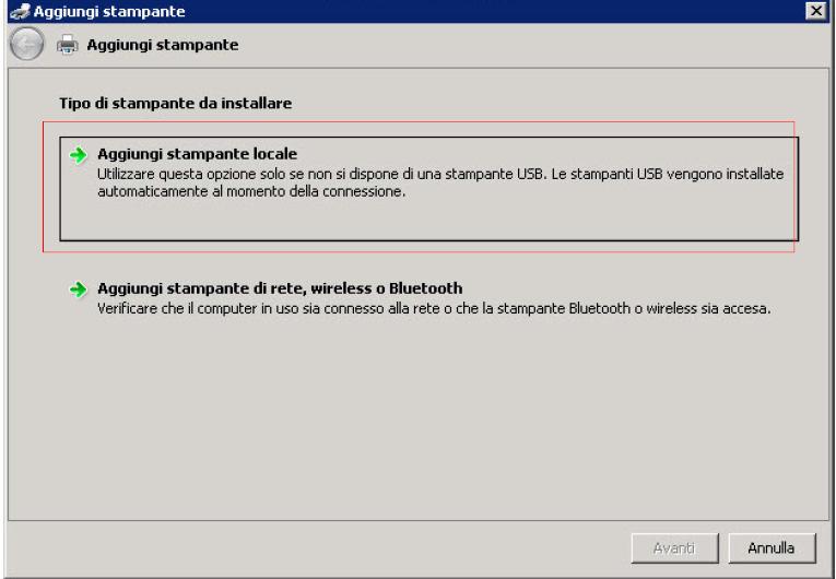 2. Selezionare la voce Stampante locale (Fig. 9) Figura 9 3.