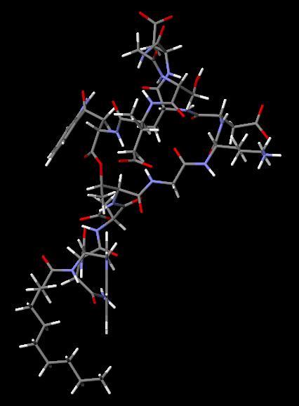 Daptomicina Primo antibiotico della classe dei glicolipopeptidi 1 Lilly 1980 sospeso per disturbi muscolari; Cubist 2000 no effetti collaterali Ampia struttura basata su carbossili e gruppi nitrosi