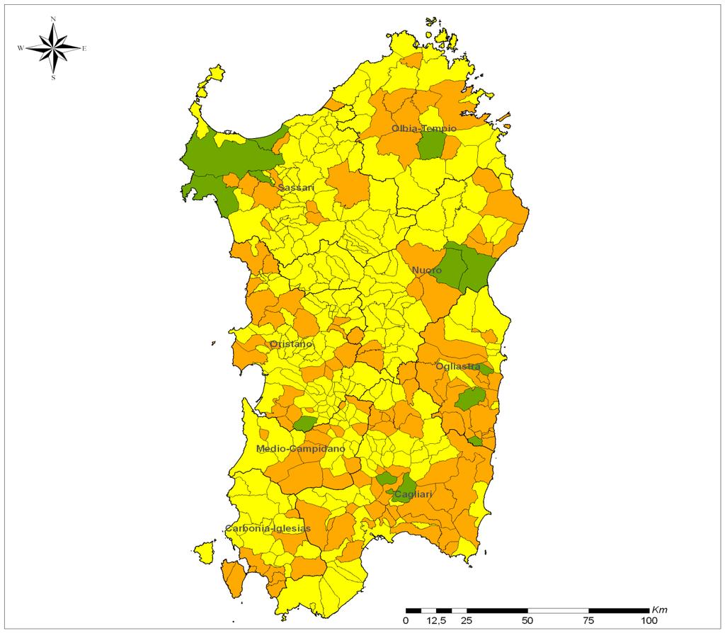 Potenzialità in Sardegna B.1 Sassari; B.2 Olbia-Tempio; B.2 B.3 Nuoro; B.1 B.4 Ogliastra e Cagliari; B.3 B.5 Cagliari Residui da Vite e Ulivo B.