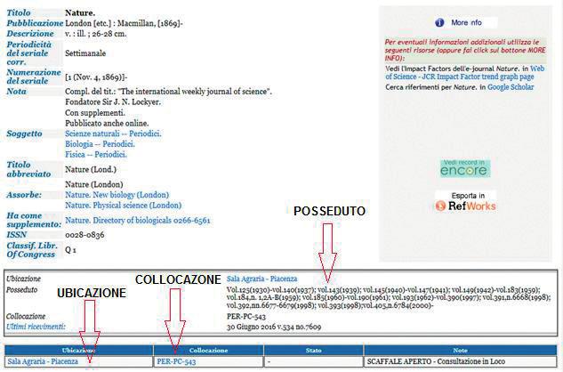 Se l annata che cerchi è posseduta dalla nostra sede di Piacenza solo in formato cartaceo controlla ubicazione, collocazione e posseduto della rivista; poi puoi recarti direttamente presso la