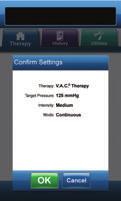 Configurazione della terapia - V.A.C. Therapy Schermata Scegli terapia Schermata Impostazioni V.A.C. Therapy Schermata Conferma impostazioni Selezionare V.A.C. Therapy. Configurare V.A.C. Therapy. Selezionare OK.