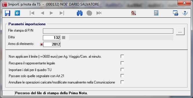 La stampa deve essere fatta su file di tipo testo con estensione.txt. Premendo il bottone sopra evidenziato è possibile indicare al programma il file della stampa di prima nota da leggere.